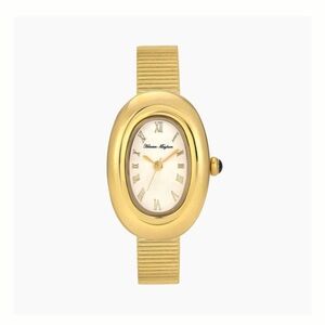 Women's Gold Stretch Bracelet Watch - Classic Oval Face